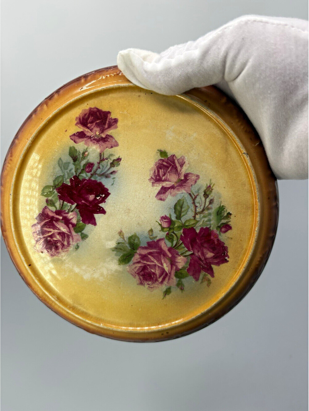 Franz Anton Mehlem Bonn Floral Rose ceramic Plate 7in Teapot Stand